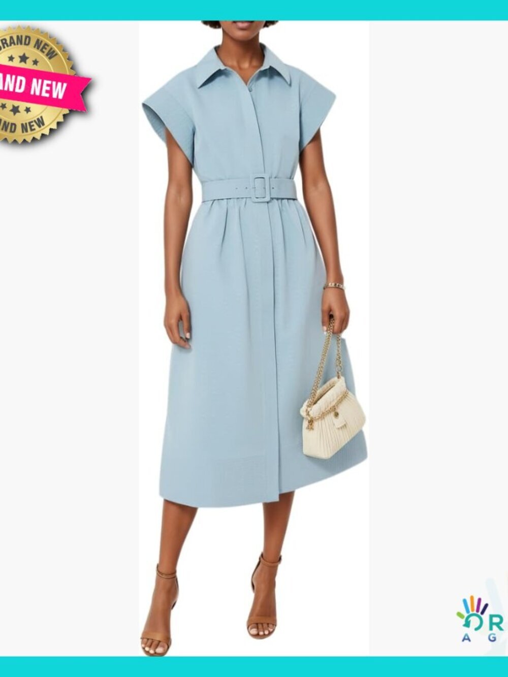 Elegant Midi Dress Casual Button Down Long Sleeves Belted Summer Chic